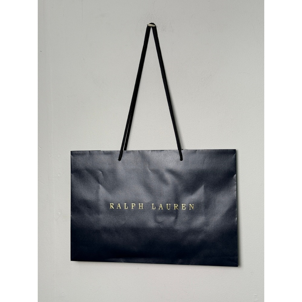 Ralph Lauren Navy Blue Gold Foil Logo Large Paper Shopping Gift Bag 16x10.75